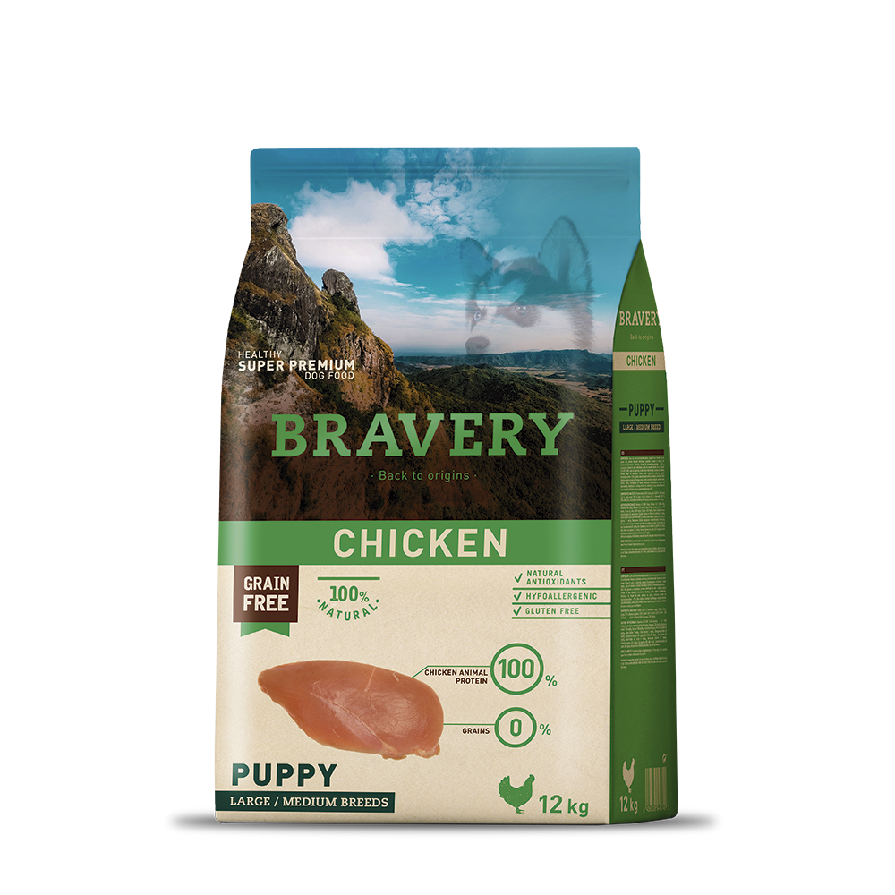 BRAVERY GRAIN FREE PUPPY POLLO   MEIUM & MAXI