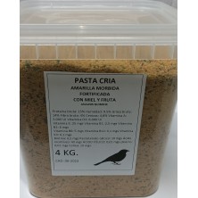 PASTA DE CRIA AMARILLA MORBIDA FORTIFICADA CON MIEL Y FRUTA 4 KILOS.