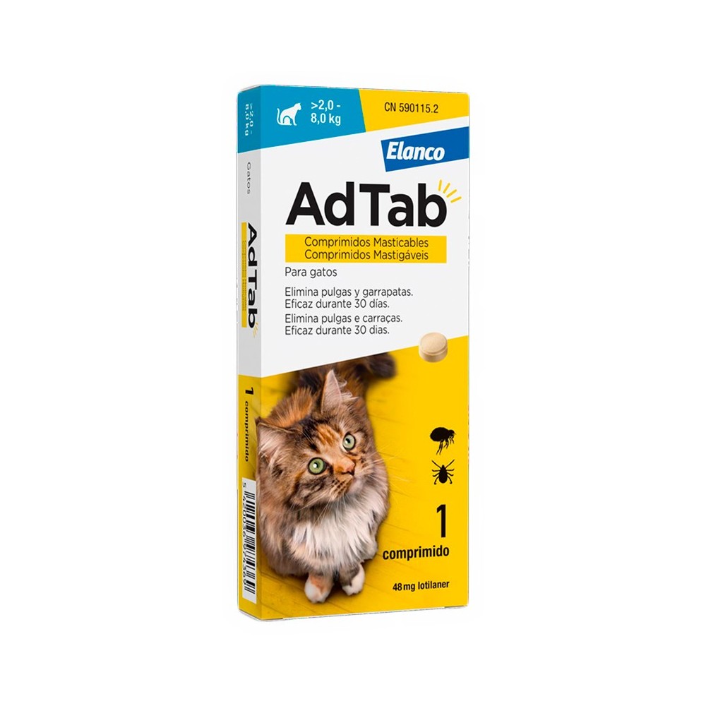 AdTab Comprimidos Masticables Antiparasitarios Para Gatos 2-8Kg