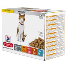 Hill's Science Plan Adult Sterilised comida húmeda para gatos pollo, salmon, pavo y trucha