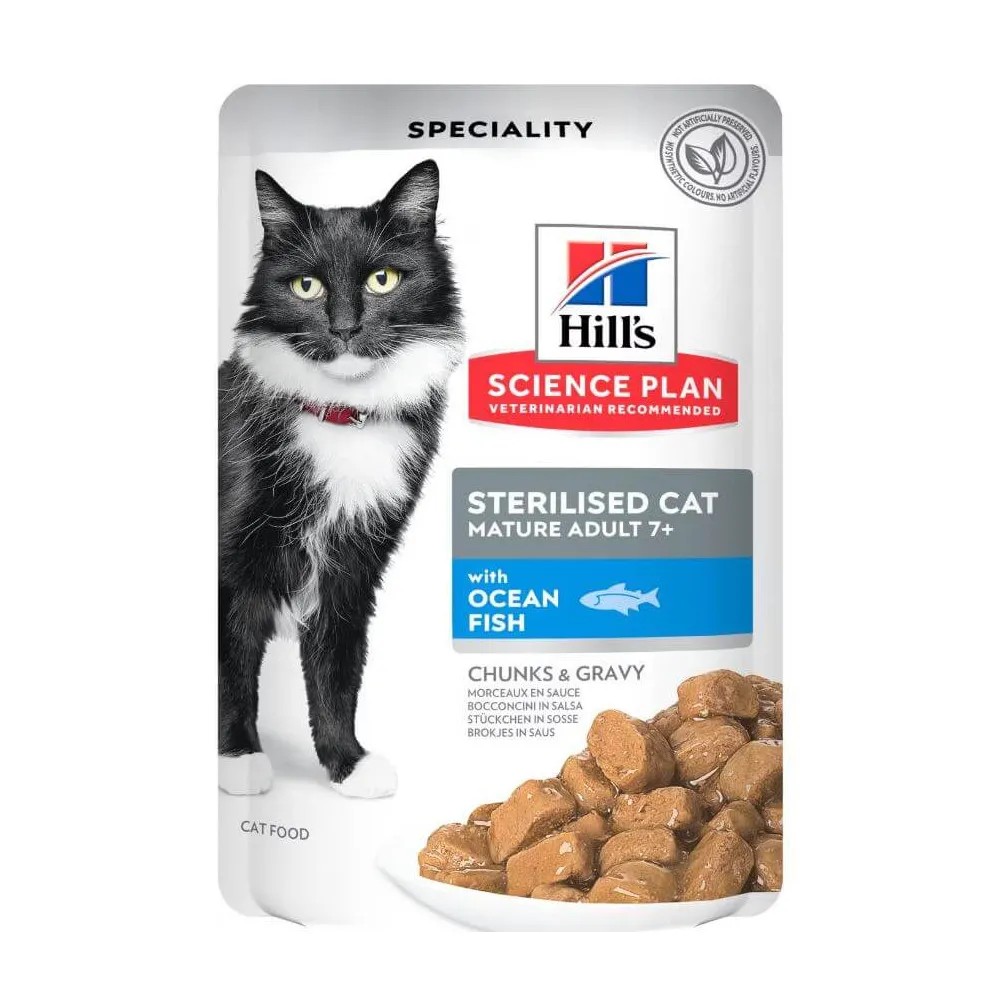 Hill´s Science Plan Gato Sterilised Mature Adult +7 con Pescado Azul Salsa Sobres 85 gr