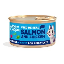 Edgard & Cooper Adult Trocitos de Salmón y Pollo de Corral en Salsa Lata Gatos 85 gr