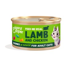 Edgard & Cooper Adult Trocitos de Cordero y Pollo de Corral en Salsa Lata Gatos 85 gr
