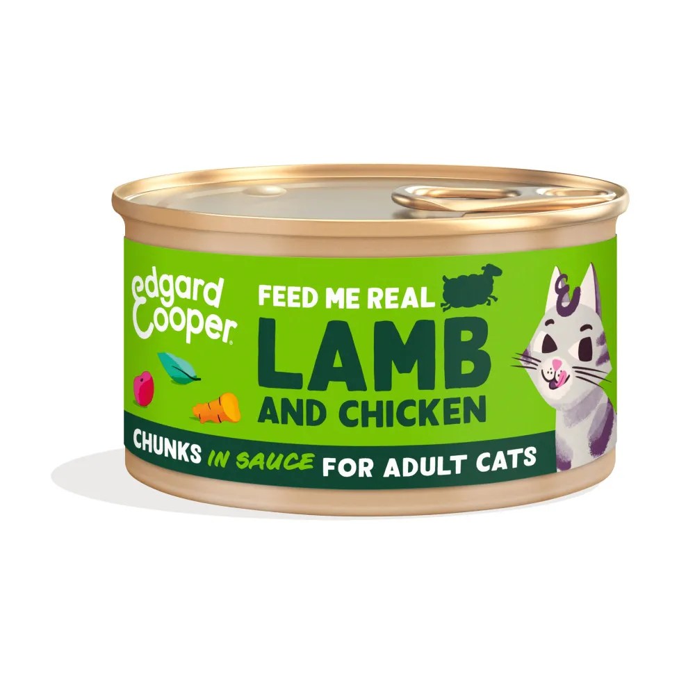 Edgard & Cooper Adult Trocitos de Cordero y Pollo de Corral en Salsa Lata Gatos 85 gr