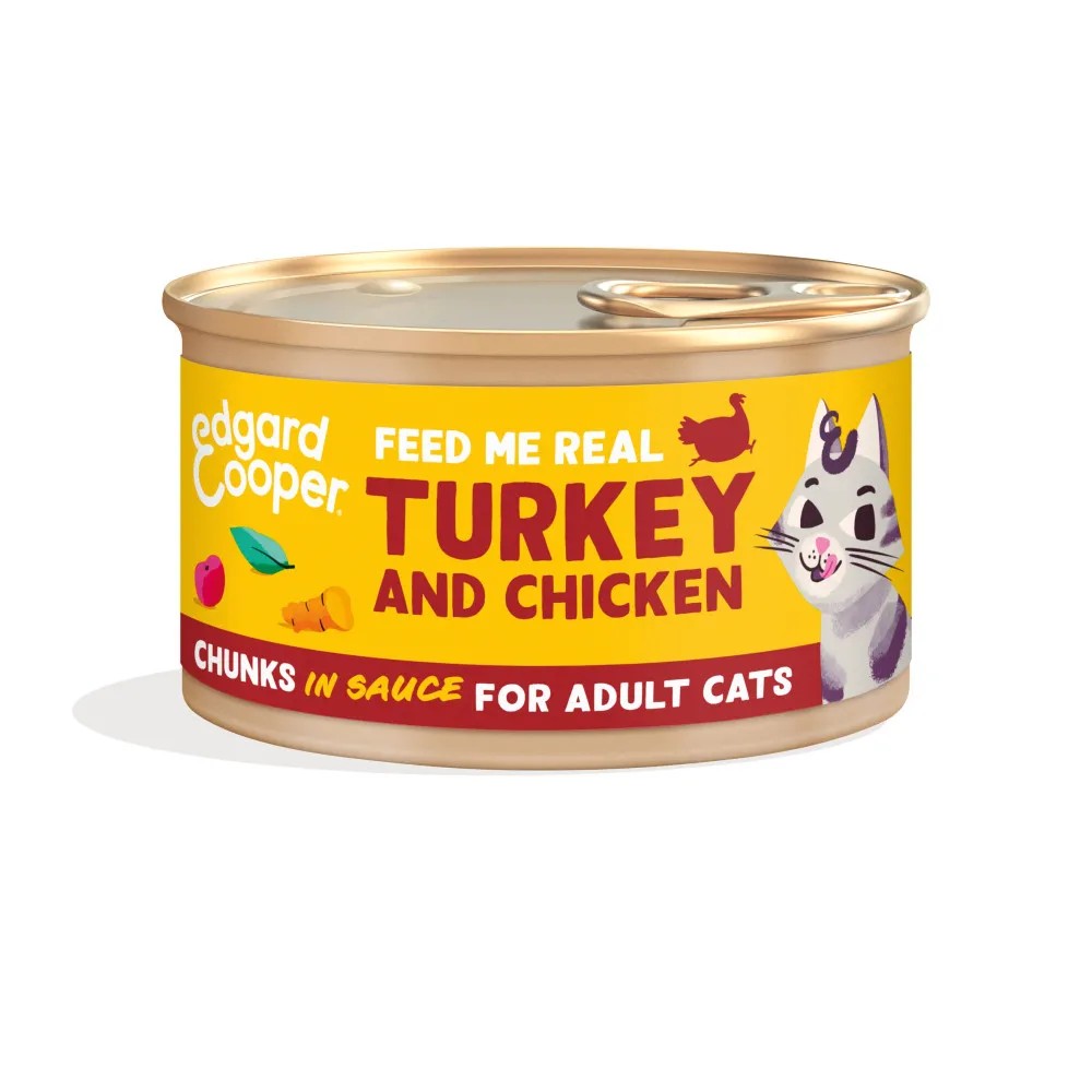 Edgard & Cooper Adult Trocitos de Pavo y Pollo de Corral en Salsa Lata Gatos 85 gr