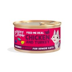 Edgard & Cooper Senior Trocitos de Pollo y Pavo de Corral en Salsa Lata Gatos 85 gr