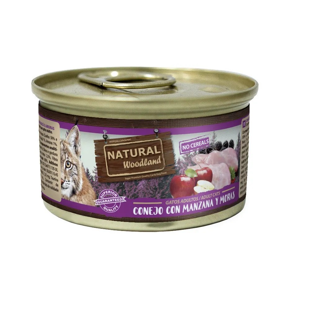 Natural Woodland Conejo con Manzana y Moras Gatos Latas 85 gr