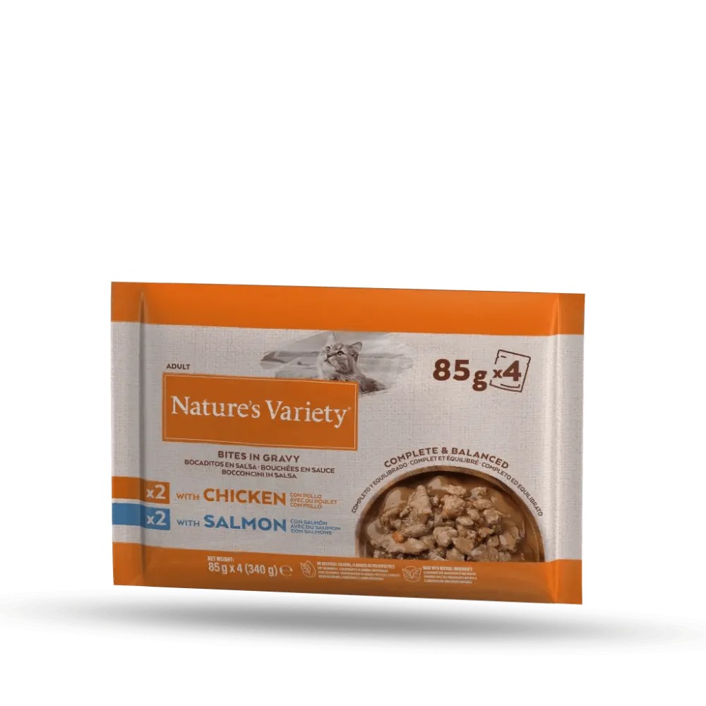 Nature´s Variety Original Pack Bocaditos en Salsa con Salmón y Pollo para Gatos 4x85gr
