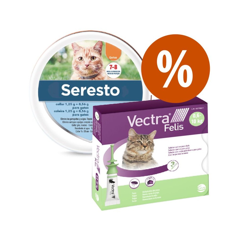 Pack de antiparasitarios: collar Seresto + pipetas Vectra Felis para gatos