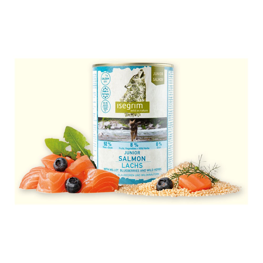 ISEGRIM Junior River Salmón + Mijo, Moras Y Hierbas Silvestres 400g