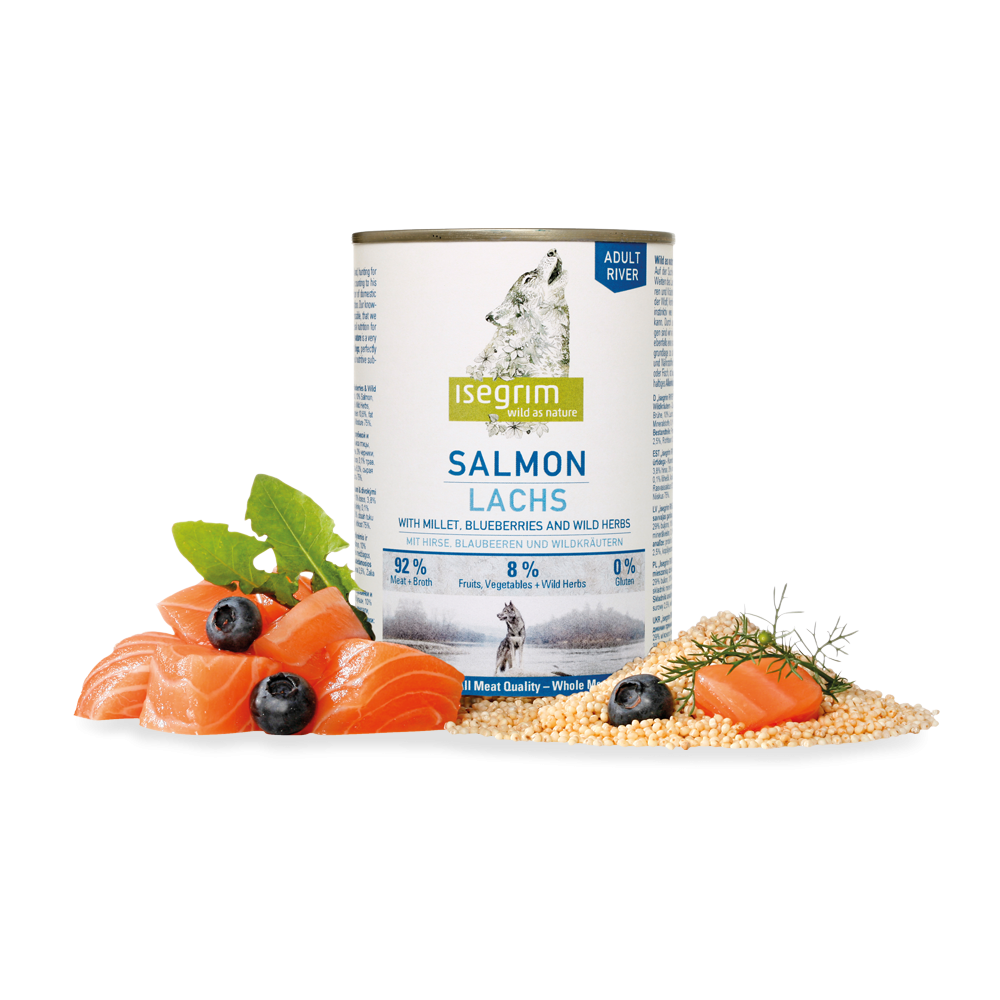 ISEGRIM Adult River Salmón + Mijo, Moras Y Hierbas Silvestres 400g