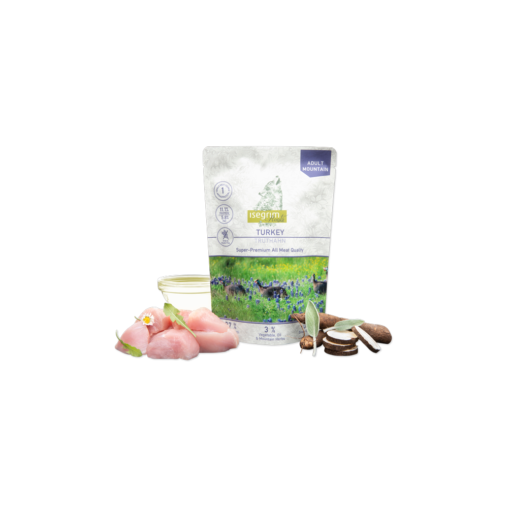 ISEGRIM MOUNTAIN ADULT PAVO + SALSIFÍ, ACEITE DE GIRASOL Y HIERBAS DEL MONTE 410 GR