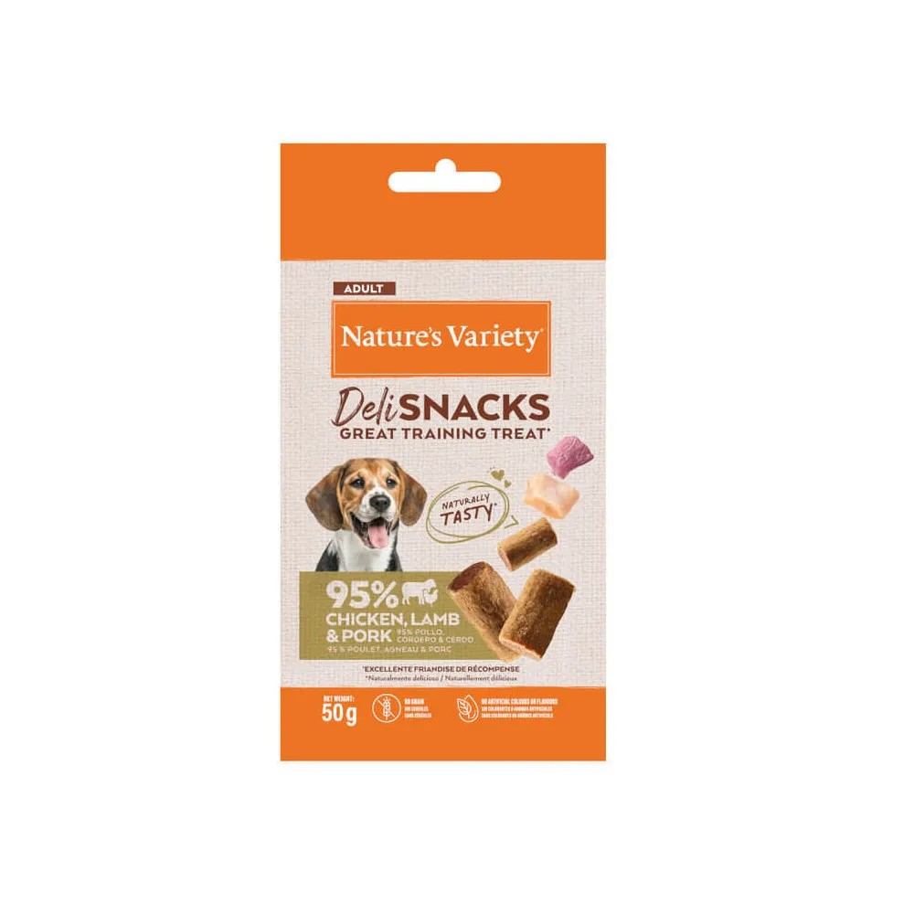 Nature´s Variety Deli Snacks Pollo, Cordero y Cerdo para Perros 50 gr