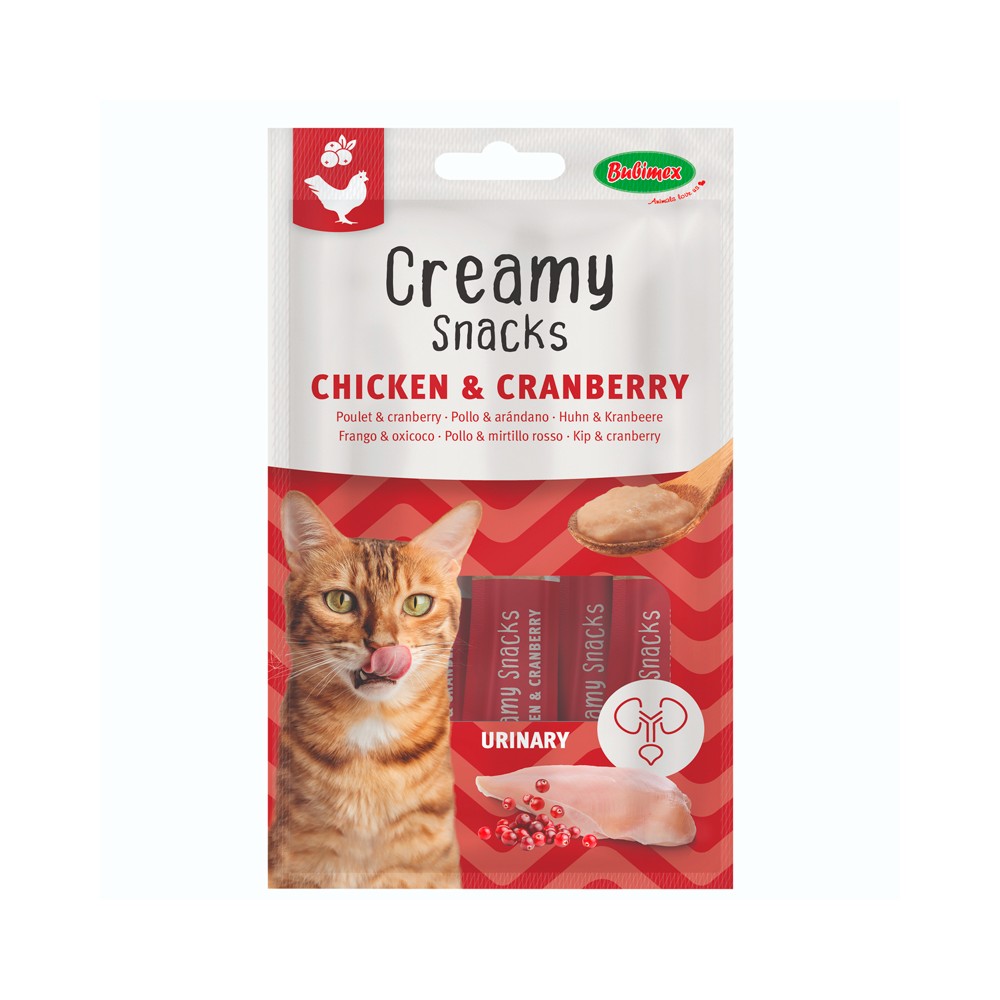 Bubimex Snack para Gatos Creamy Urinario de Pollo y Arándanos 4 X 15 GR