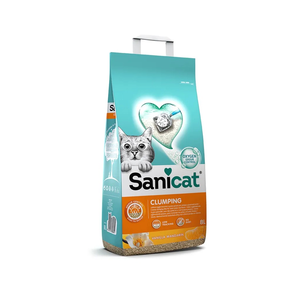 Sanicat Clumping arena aglomerante vainilla y mandarina para gatos 8 L