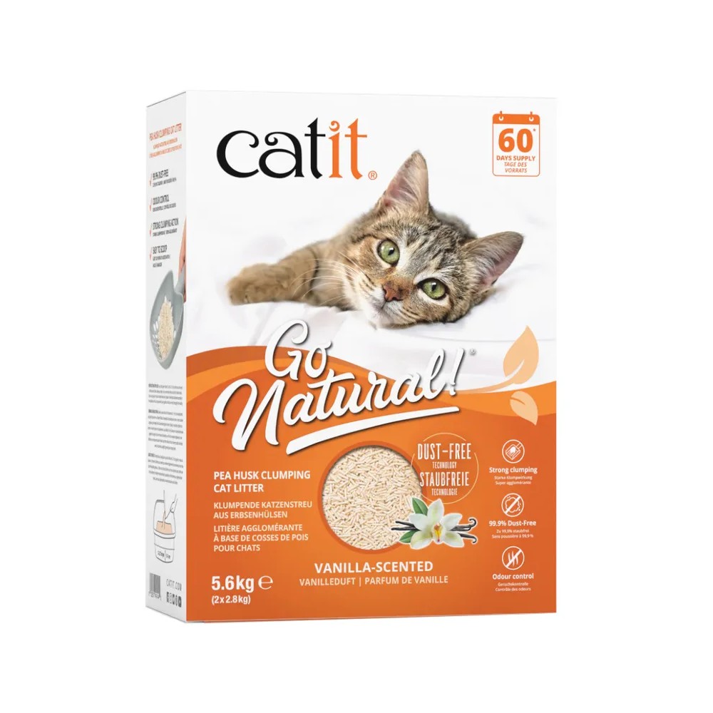 Arena para Gatos Aglomerante de Cáscara de Guisante Go Natural  aroma vainilla 14 L 5.6 kg