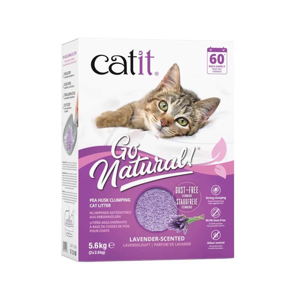 Arena para Gatos Aglomerante de Cáscara de Guisante Go Natural aroma lavanda 14 L   5.6 kg