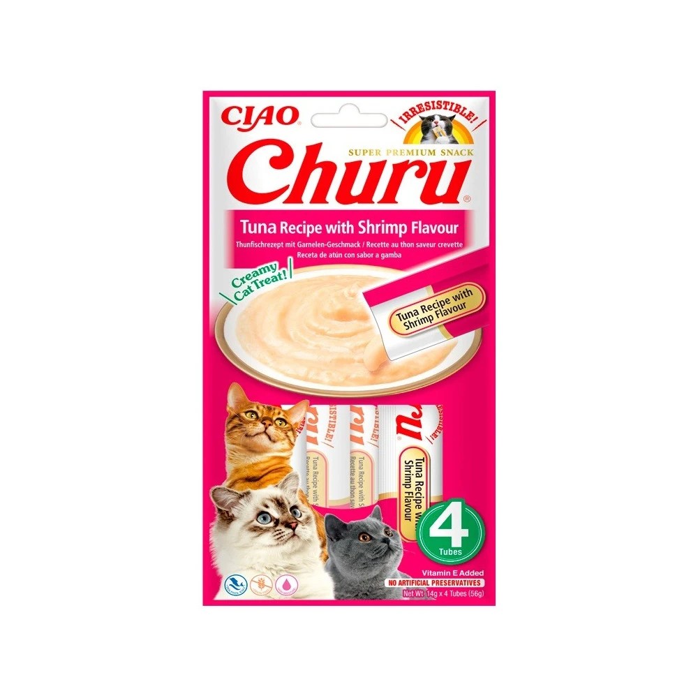 Churu Puré Receta de Atún con Gamba para Gatosd (4x14gr)