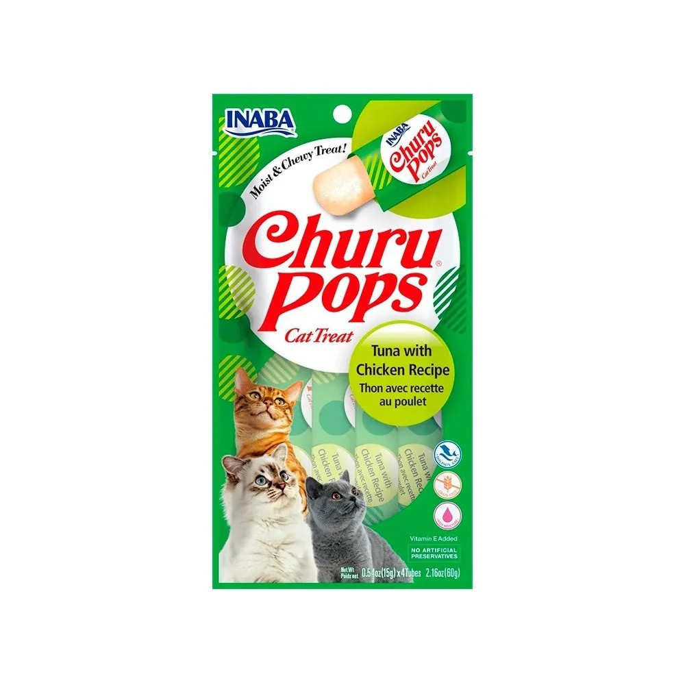 Churu Pops Receta de Atún con Pollo para Gatos 12 unid (4x15gr)