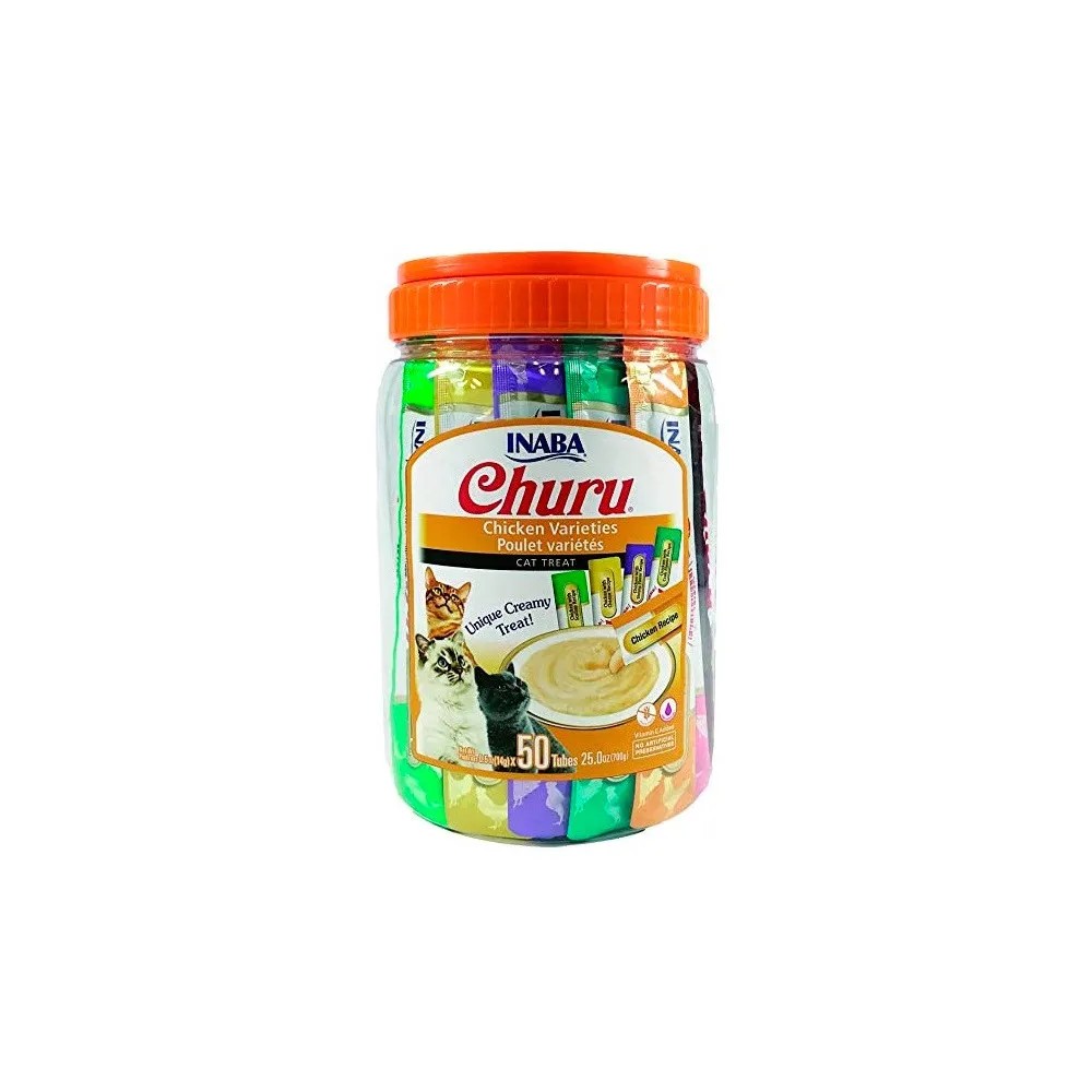 Churu Snack Cremoso Variedades de Pollo Bote 50 tubos para Gatos