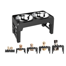 Comedero y Bebedero Doble Elevado para Perros de Acero Inoxidable y Plástico Duradero, Plegable, con Altura Ajustable