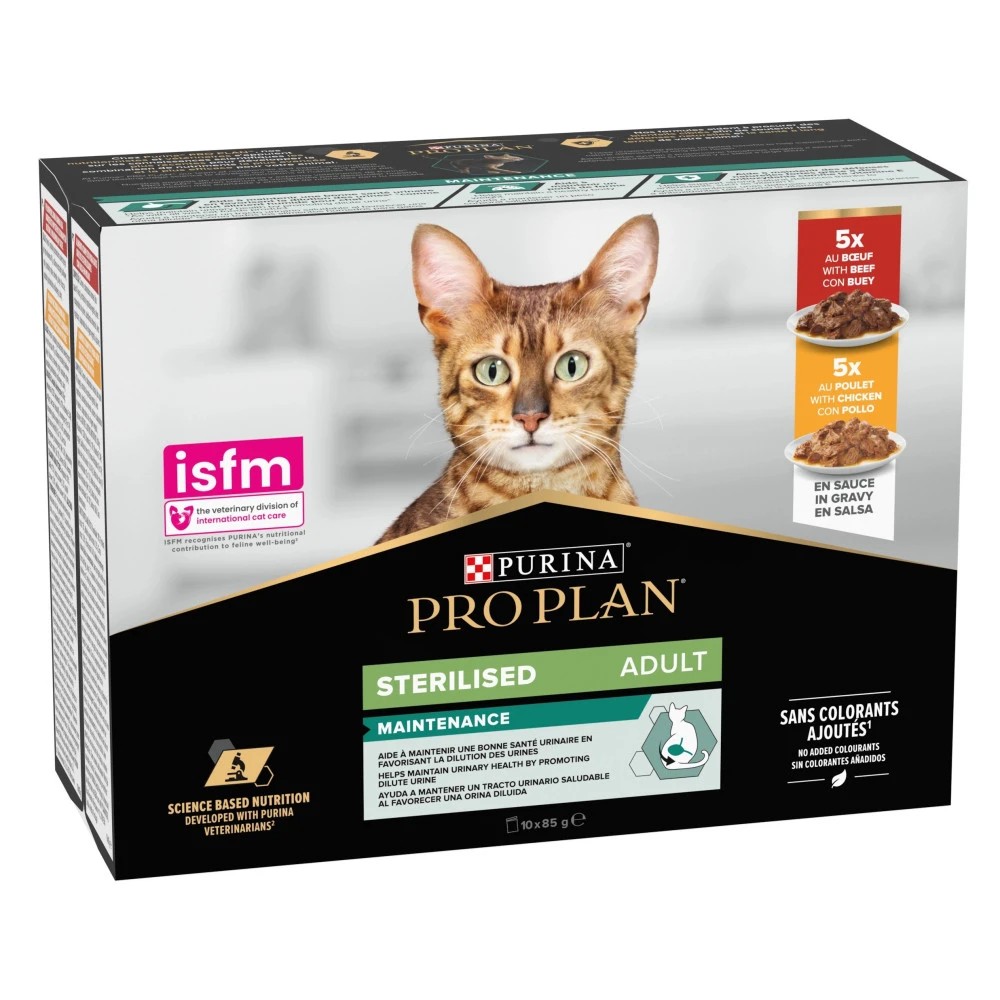 Pro Plan Multisobre Adult Sterilised Buey y Pollo en Salsa 10X85GRGatos
