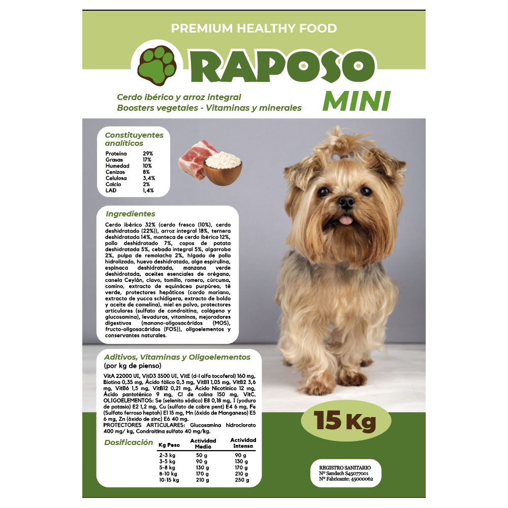 RAPOSO MINI CERDO IBÉRICO Y ARROZ INTEGRAL 15 KG