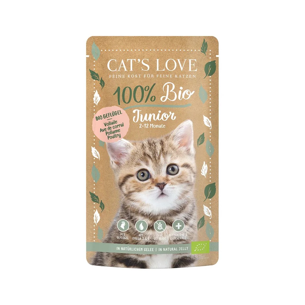 CAT´S LOVE BIO JUNIOR AVE ECOLOGICA SOBRES 6 x 100 g Junior, con ave ecológica